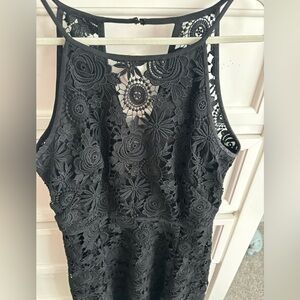 White House Black Market brand dress, full black lace, midi length, halter style